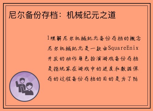 尼尔备份存档：机械纪元之道