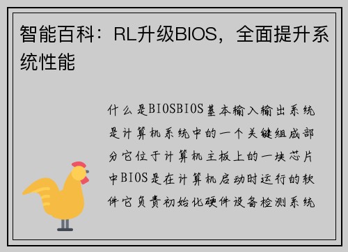 智能百科：RL升级BIOS，全面提升系统性能